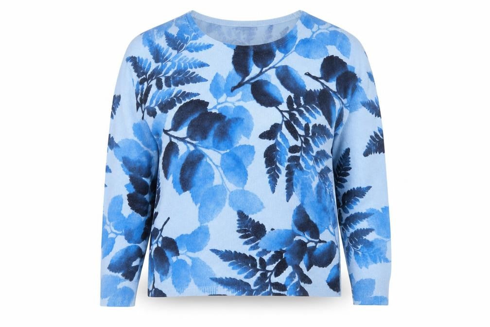 Cerulean by Sue Diamond Women's Blue Floral Knit Jumper Size S
