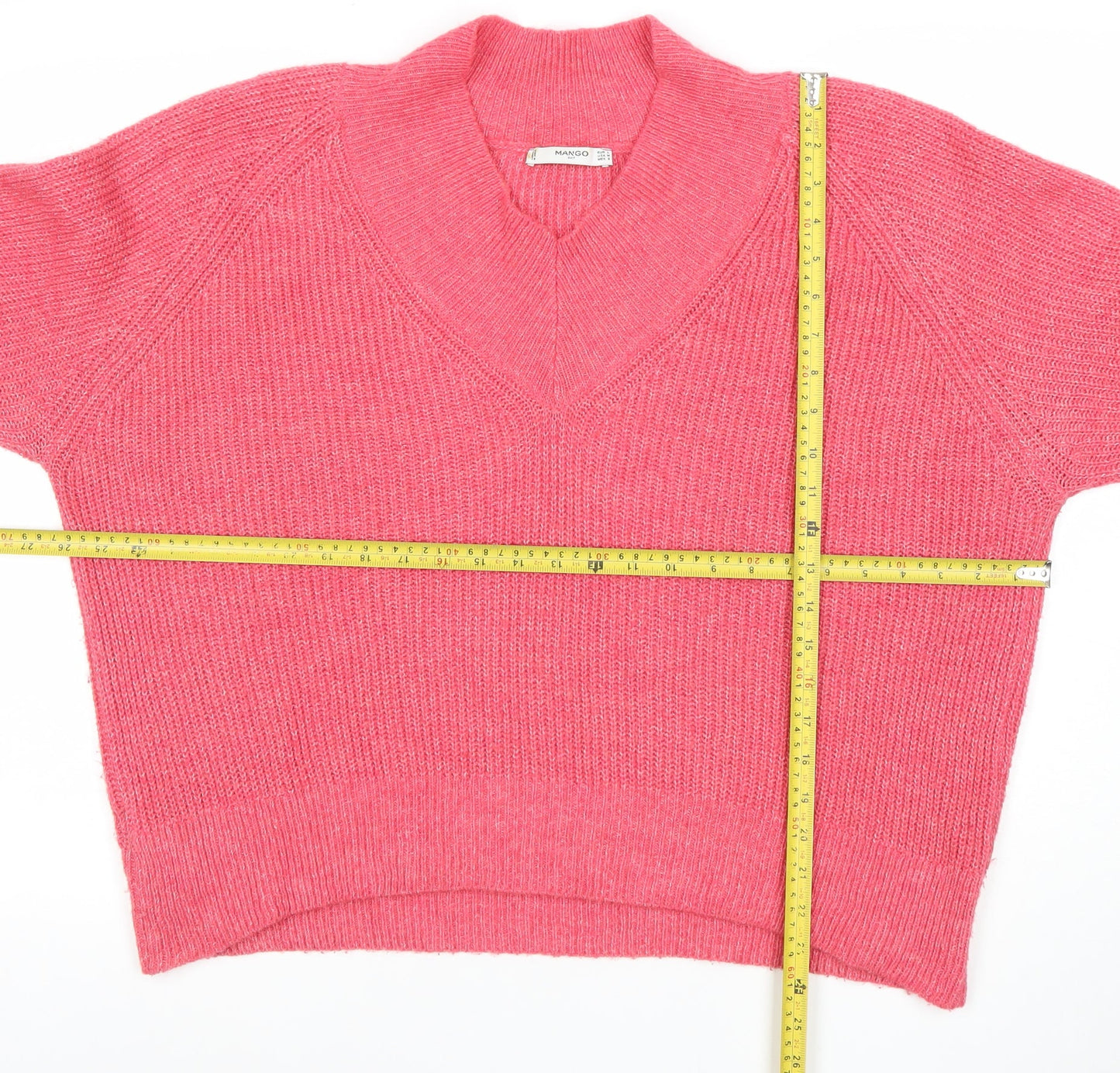 Mango Women’s Pink V-Neck Knit Pullover Jumper Size 12