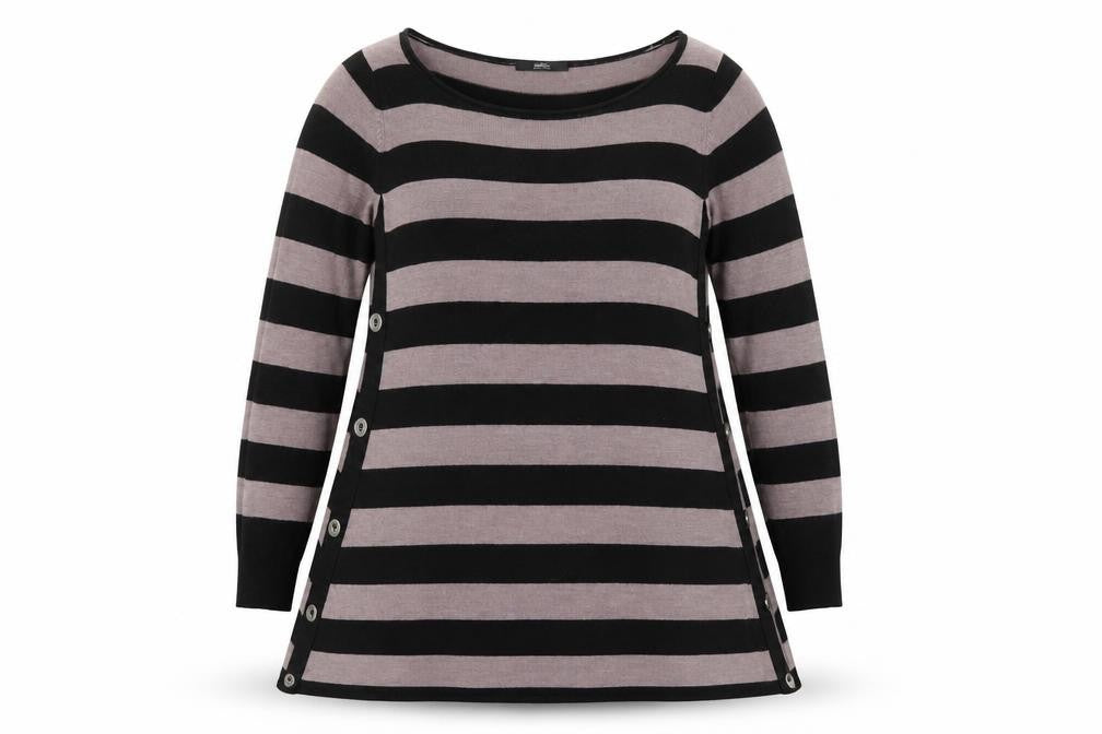 Marks and Spencer Womens Black Size 12 Striped Tunic Jumper