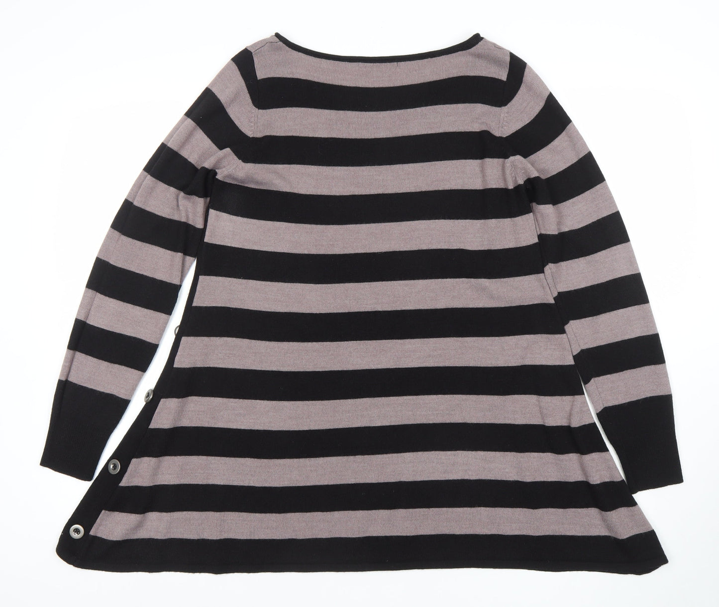 Marks and Spencer Womens Black Size 12 Striped Tunic Jumper