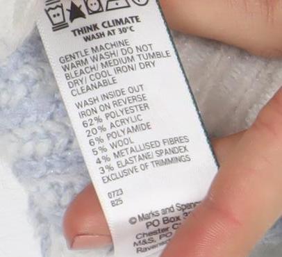Marks and Spencer Girls Blue Striped Roll Neck Wool Blend Jumper 10 Years