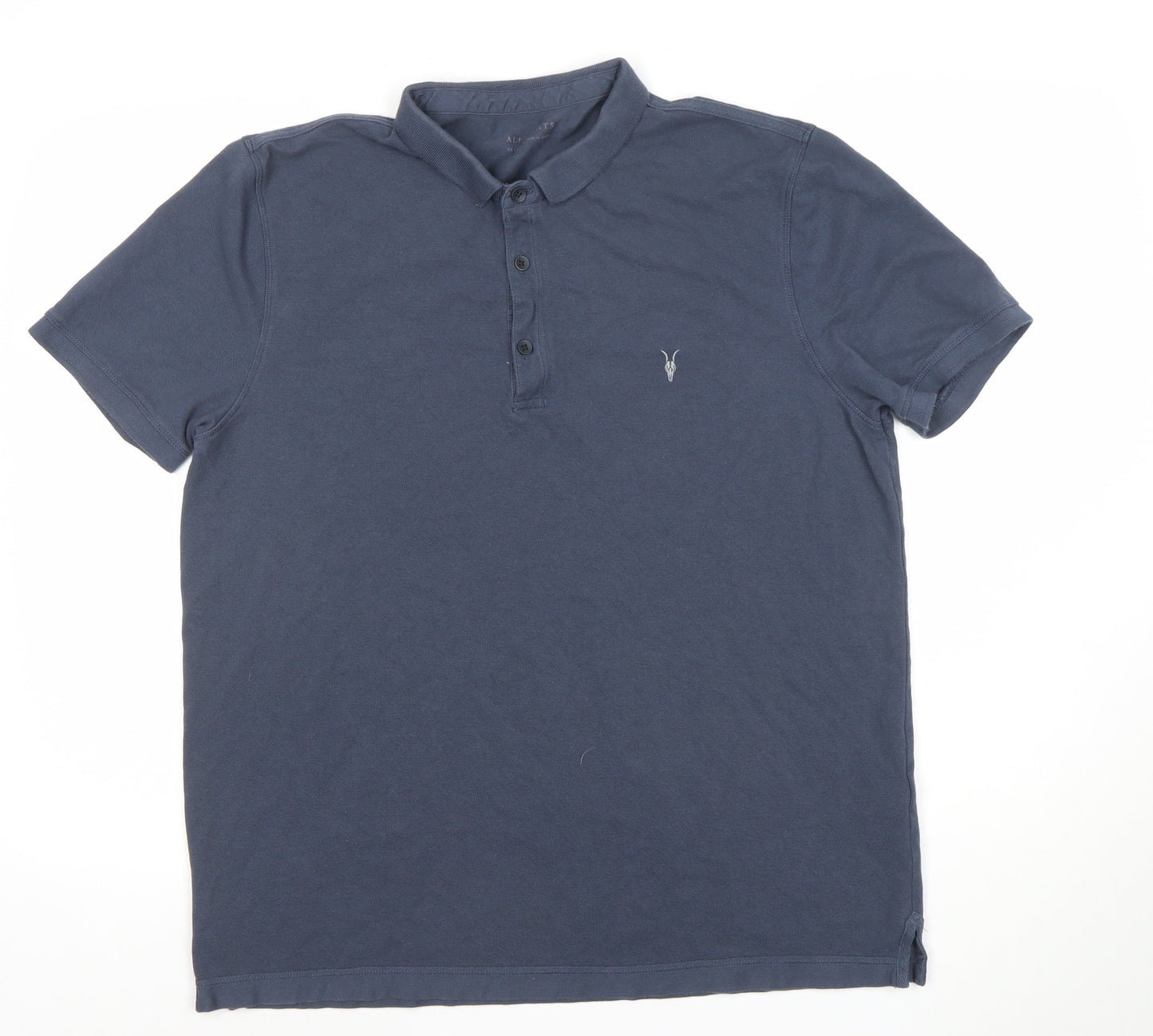 AllSaints Men Blue XXL Cotton Short Sleeve Polo Shirt