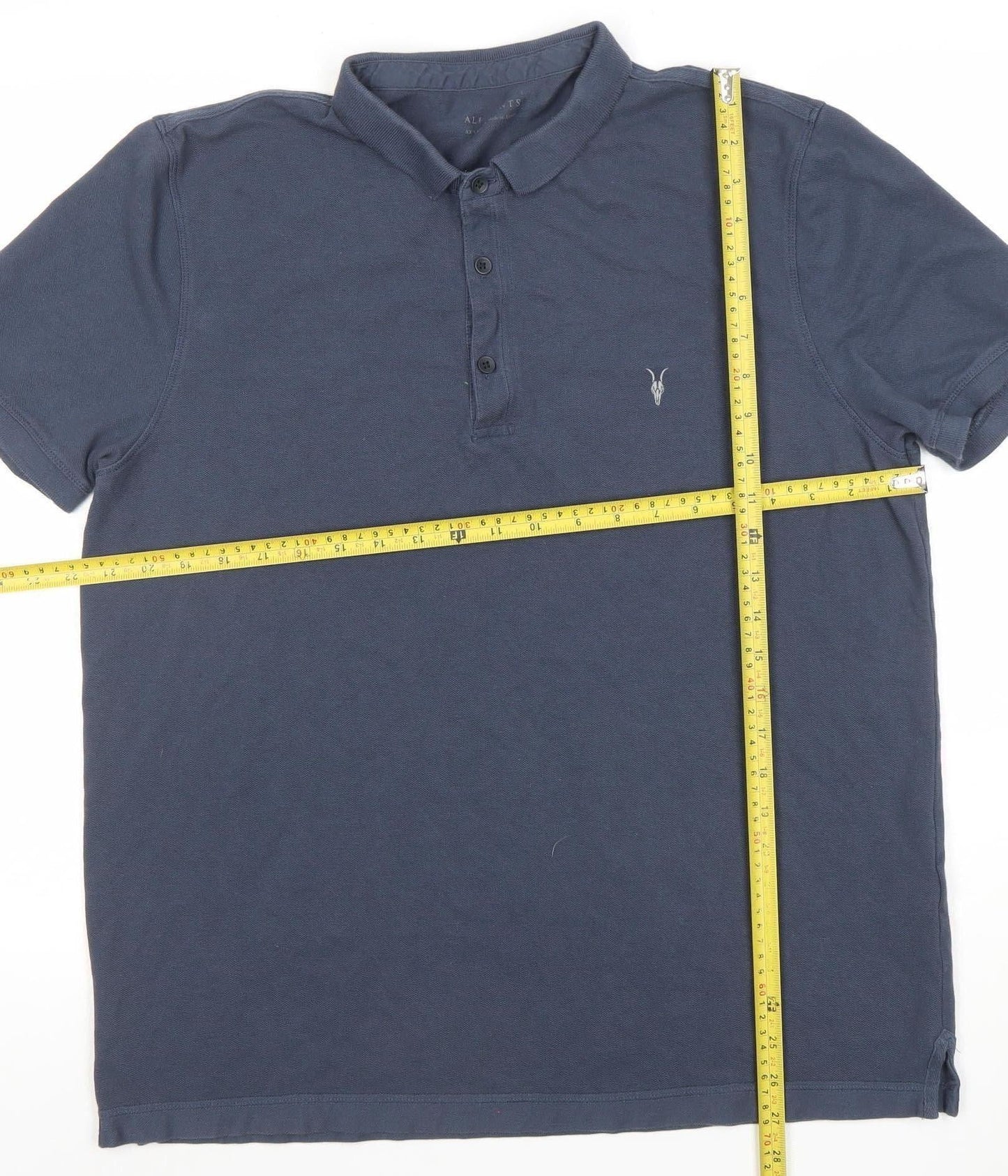 AllSaints Men Blue XXL Cotton Short Sleeve Polo Shirt