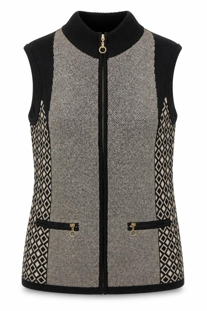Anna Rose Women Black Waistcoat M Acrylic Knit Zip Front Patterned Vest