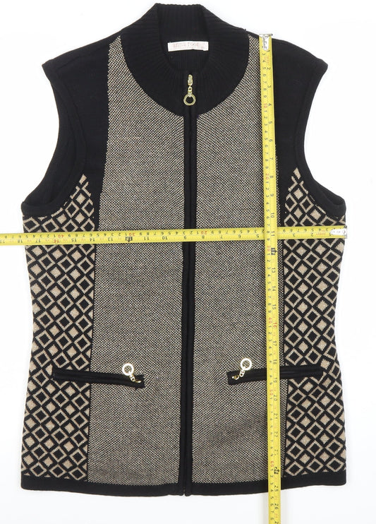 Anna Rose Women Black Waistcoat M Acrylic Knit Zip Front Patterned Vest