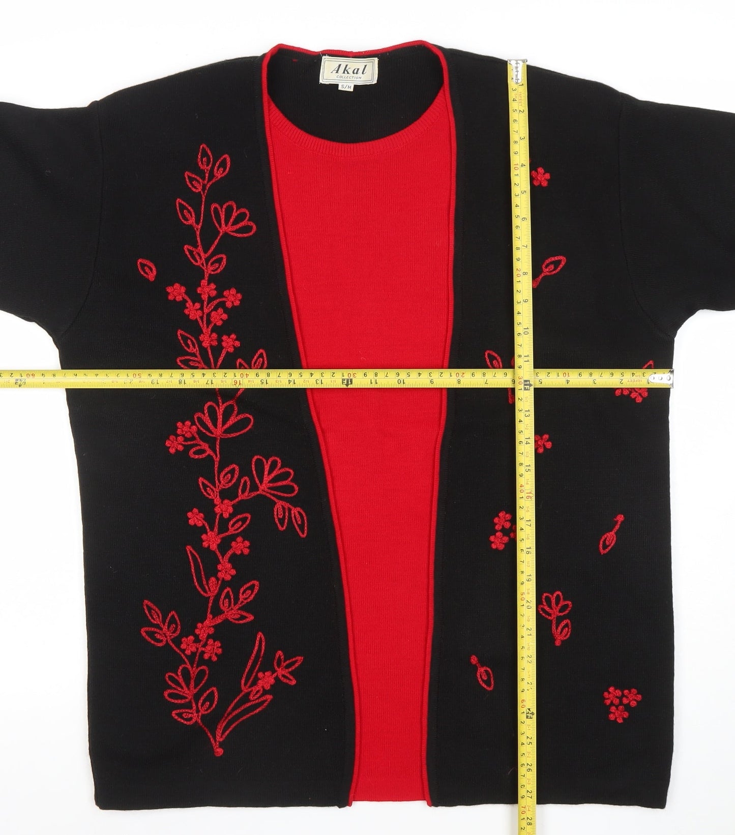 Akal Women's Black Floral Embroidered Cardigan S/M Acrylic Knit