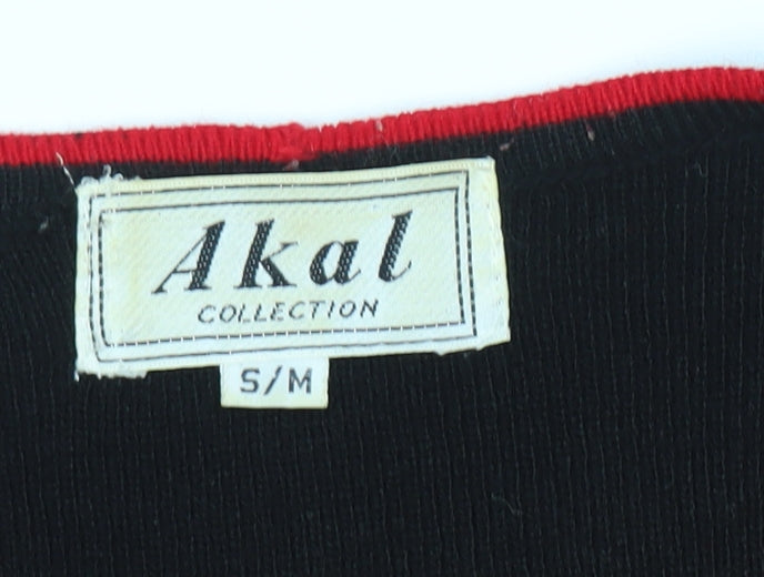 Akal Women's Black Floral Embroidered Cardigan S/M Acrylic Knit