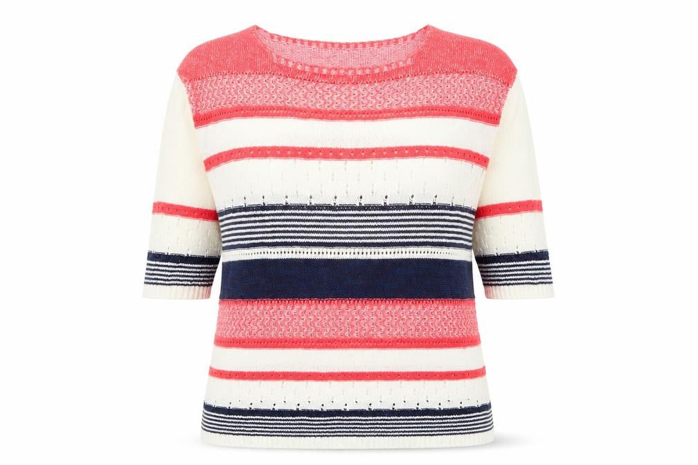 Marks and Spencer Per Una Women’s Multicoloured Striped 3/4 Sleeve Cotton Knit Jumper Size 14