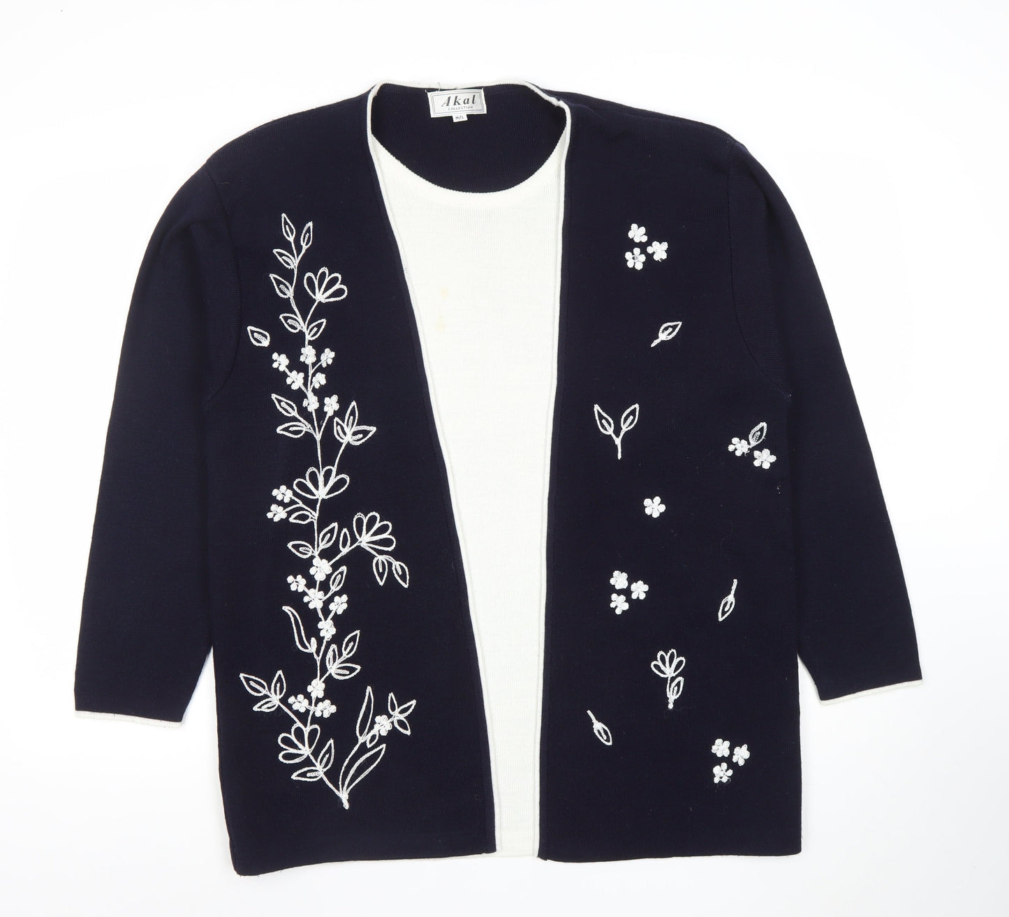 Akal Women's Multicoloured Embroidered Floral Open Knit Cardigan M