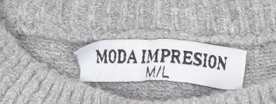 MODA IMPRESION Womens Grey Knit Crew Neck Pullover Jumper M