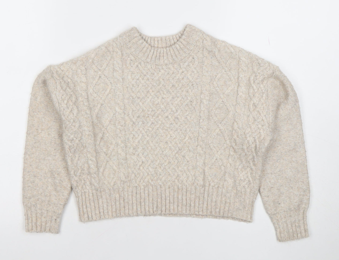 Primark Girls Beige Cable Knit Pullover Jumper 7-8 Years Crew Neck Winter