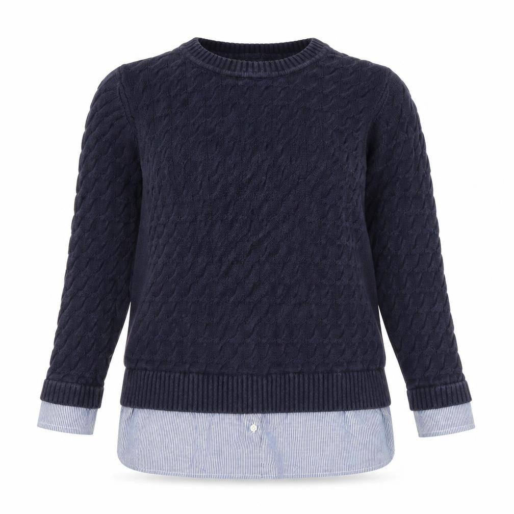Next Women's Navy Cable-Knit Jumper UK 16 100% Cotton Crew Neck