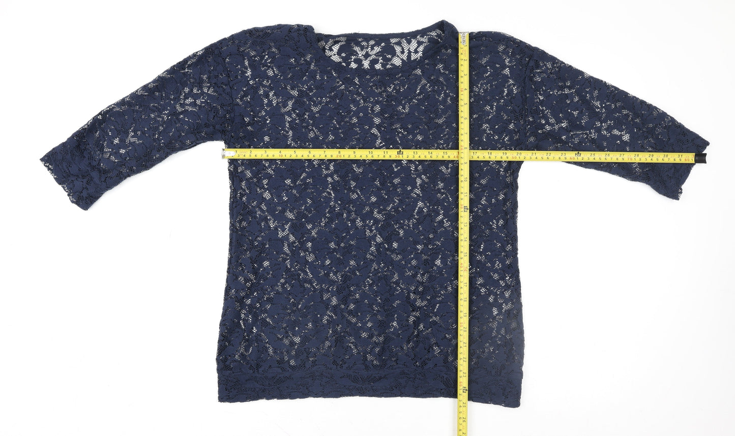 Next Womens Blue Lace 3/4 Sleeve Tunic Blouse Size 12