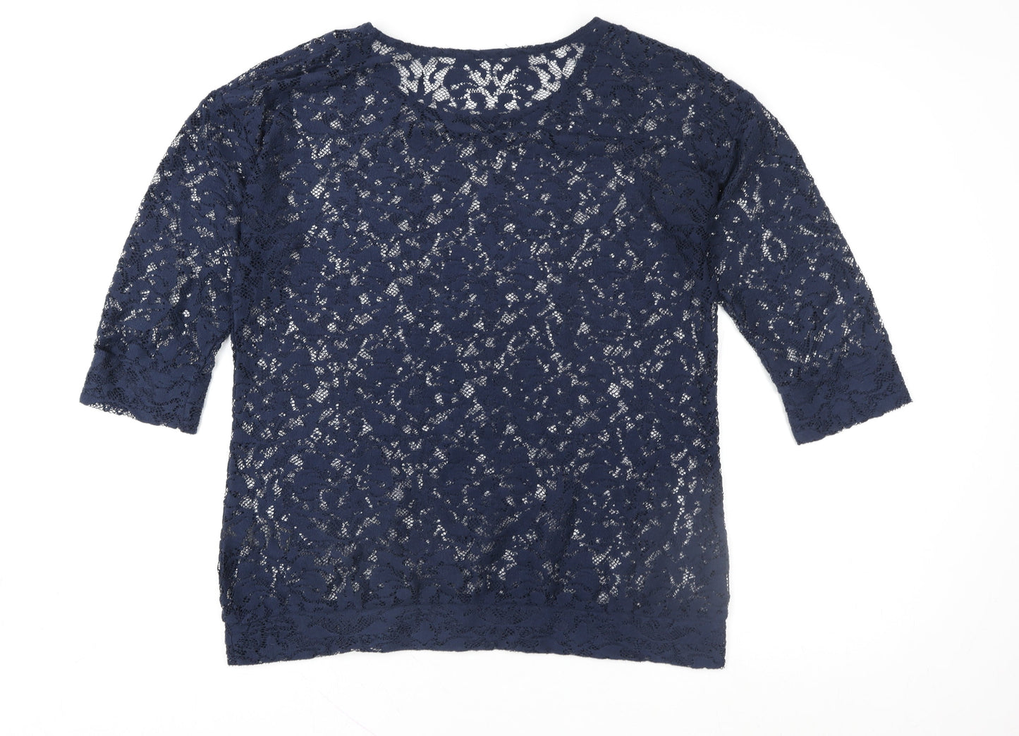 Next Womens Blue Lace 3/4 Sleeve Tunic Blouse Size 12
