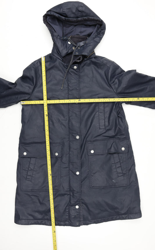 Marks and Spencer Per Una Womens Blue Hooded Parka Coat Size 14