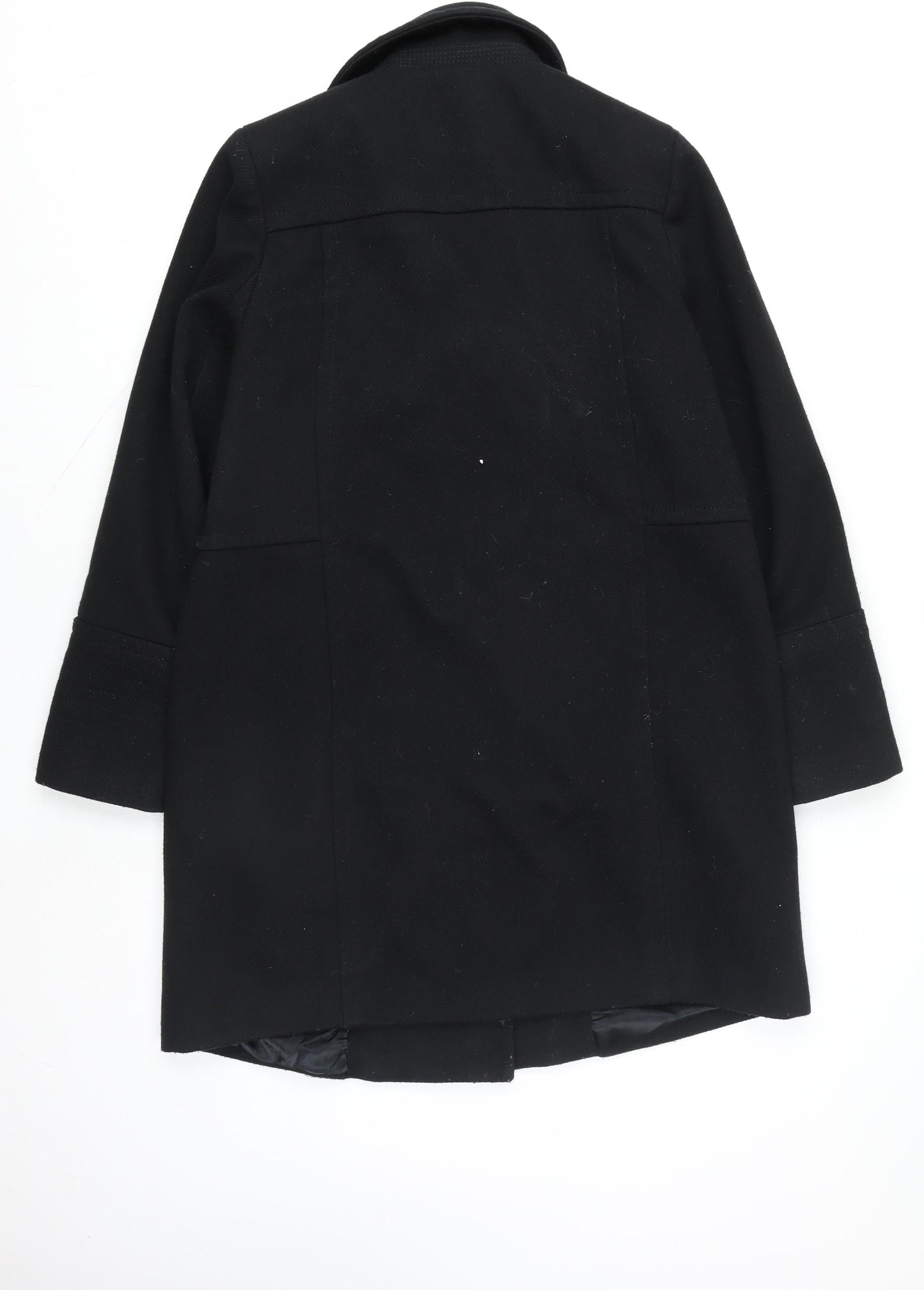 Wallis Women Black Wool Blend Mid-Length Zip Coat Size 14