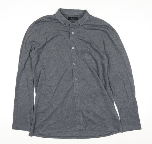 A&W85 Mens Grey Long Sleeve Polo Shirt Size L Cotton Blend