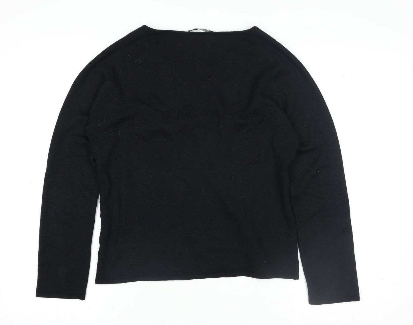 Luisa Cerano Women's Black Wool Blend V-Neck Long Sleeve Knit Top Size 14