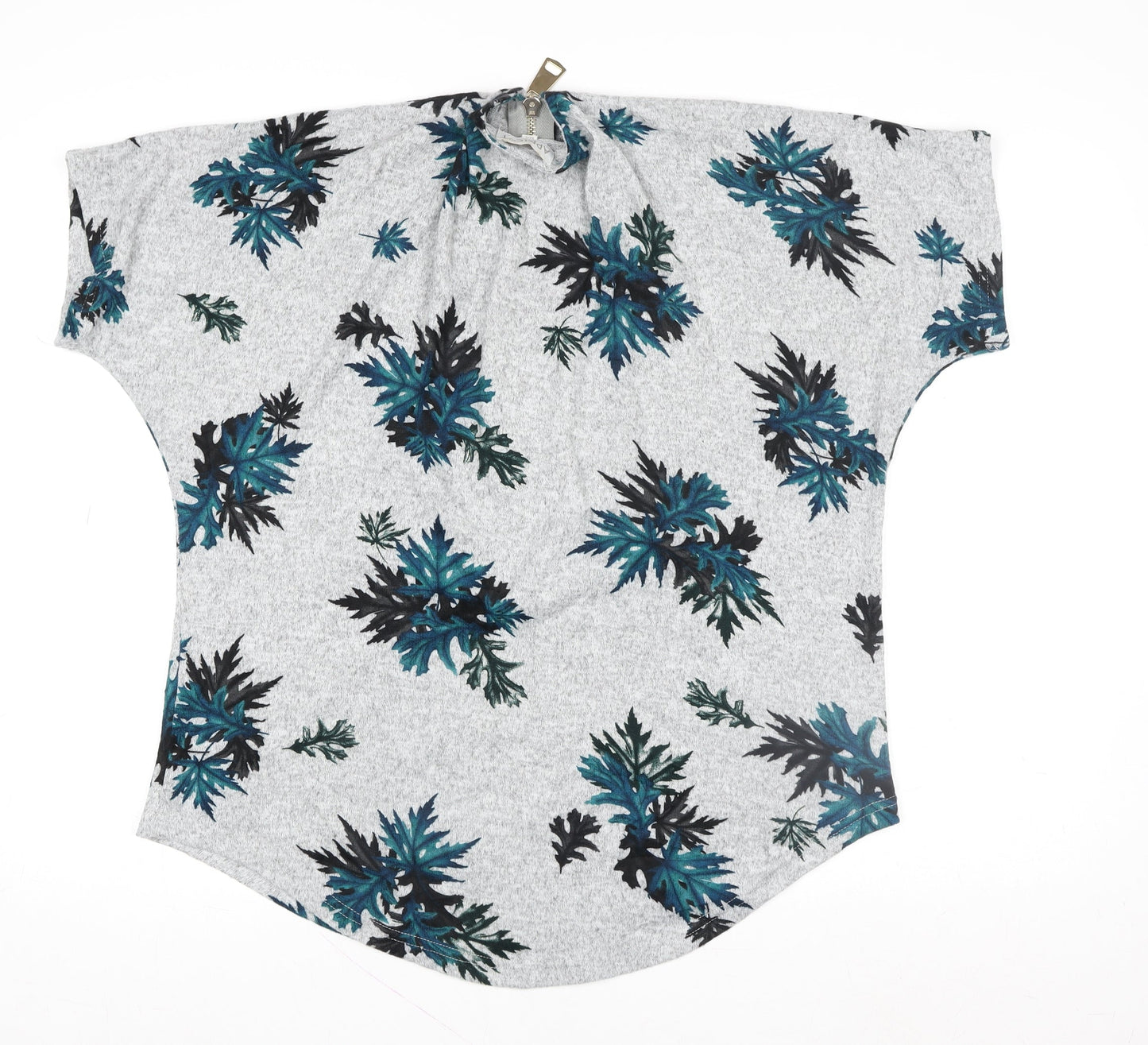 Apricot Womens Grey Floral Zip Back Short Sleeve Blouse M