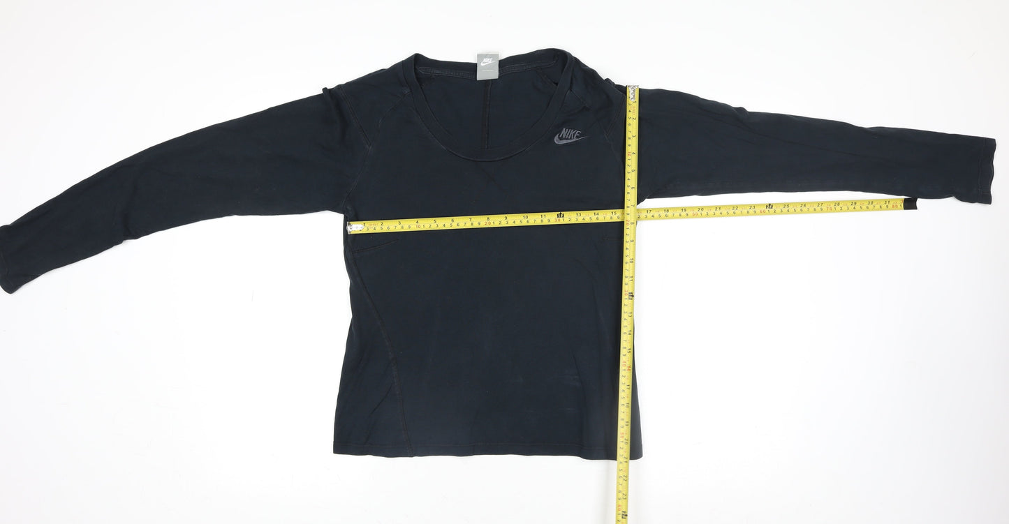 Nike Women's Black Long Sleeve Cotton Crew Neck Top M