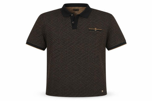 Next Men's Brown Geometric Short Sleeve Cotton Polo Shirt Size M