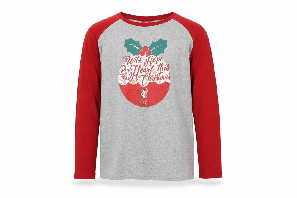 LFC Boys Grey Red Long Sleeve Christmas T-Shirt 9-10 Years Cotton Blend