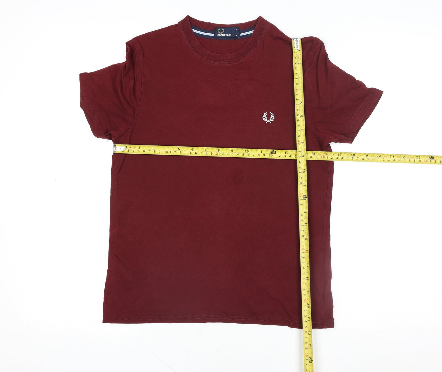 Fred Perry Men's Burgundy Cotton Crew Neck Short Sleeve T-Shirt Size M