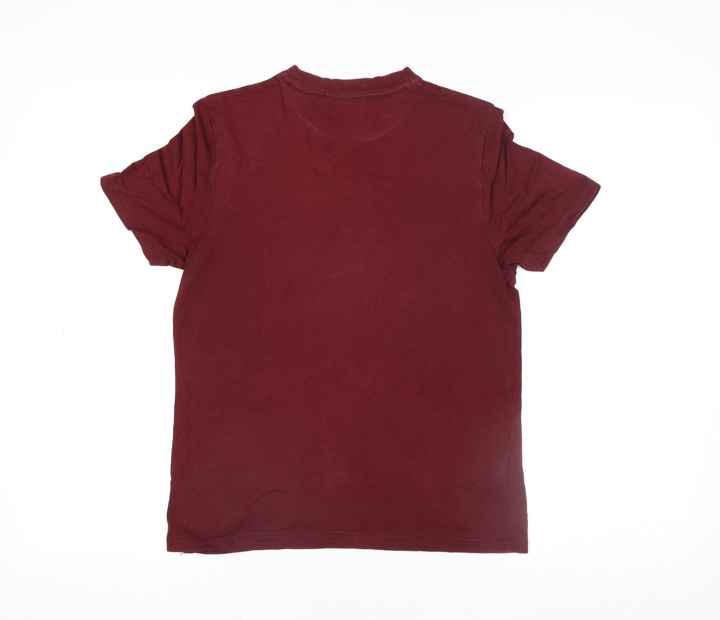Fred Perry Men's Burgundy Cotton Crew Neck Short Sleeve T-Shirt Size M