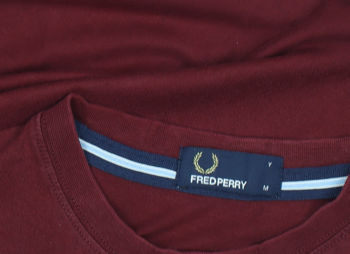 Fred Perry Men's Burgundy Cotton Crew Neck Short Sleeve T-Shirt Size M