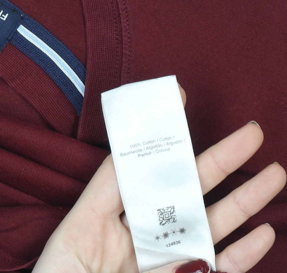 Fred Perry Men's Burgundy Cotton Crew Neck Short Sleeve T-Shirt Size M