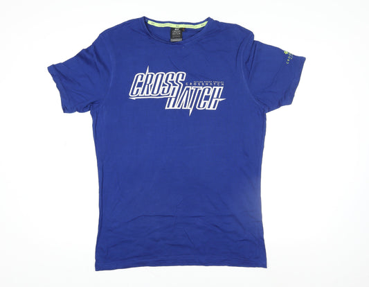 Crosshatch Men's Blue Logo Crew Neck Cotton T-Shirt Size L