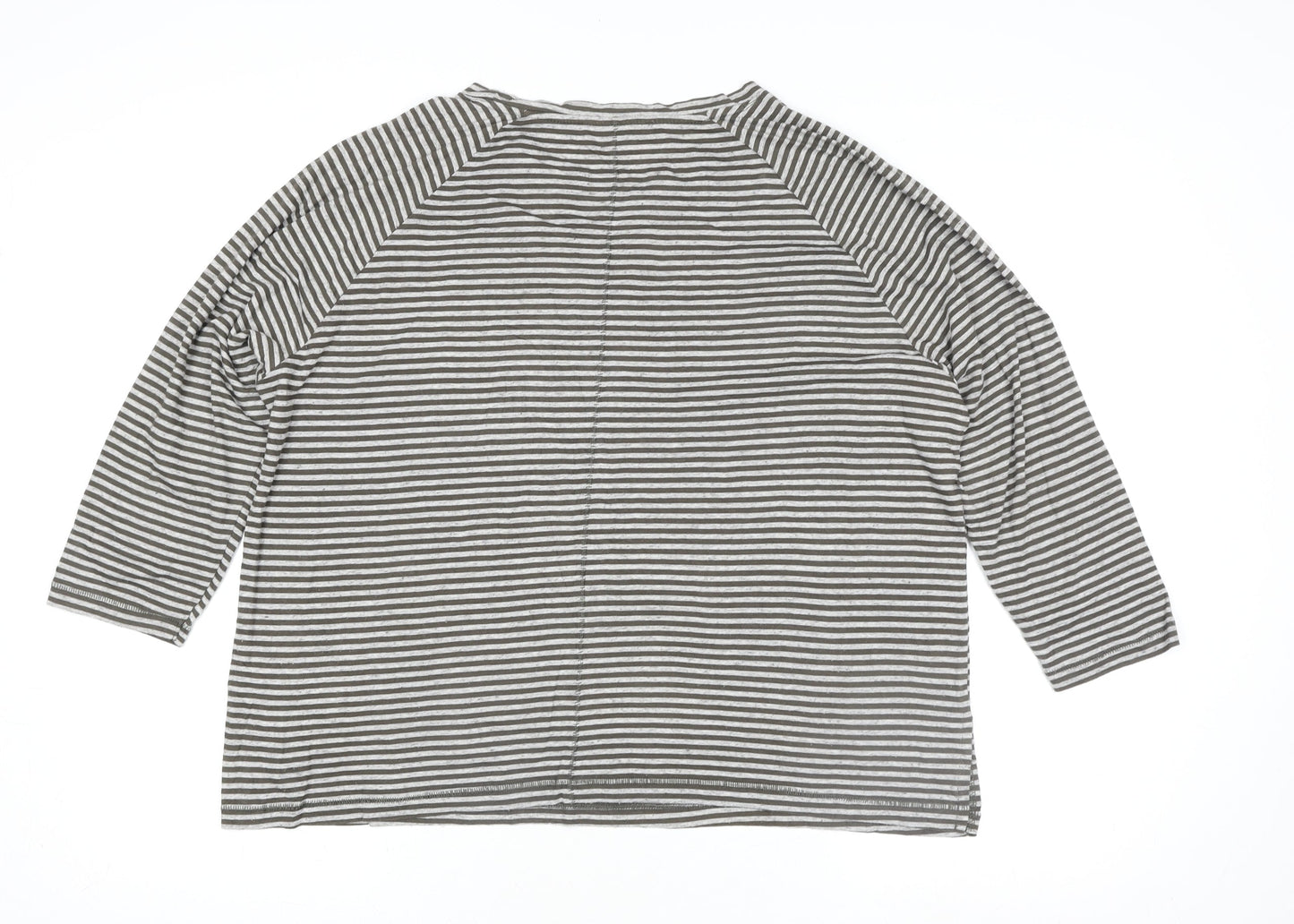 Marks and Spencer Women's Grey Striped 3/4 Sleeve Jersey T-Shirt Size 16