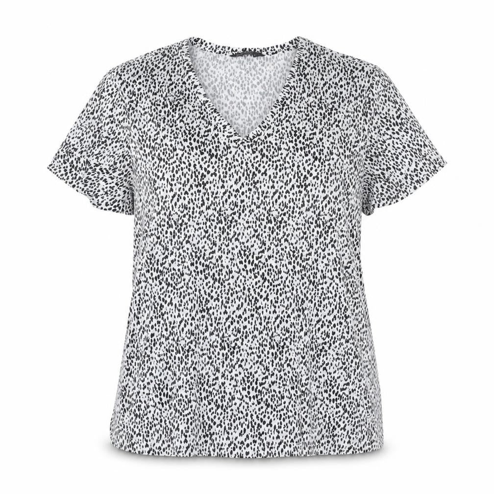 Marks and Spencer Womens White Animal Print V-Neck Short Sleeve T-Shirt Size 12