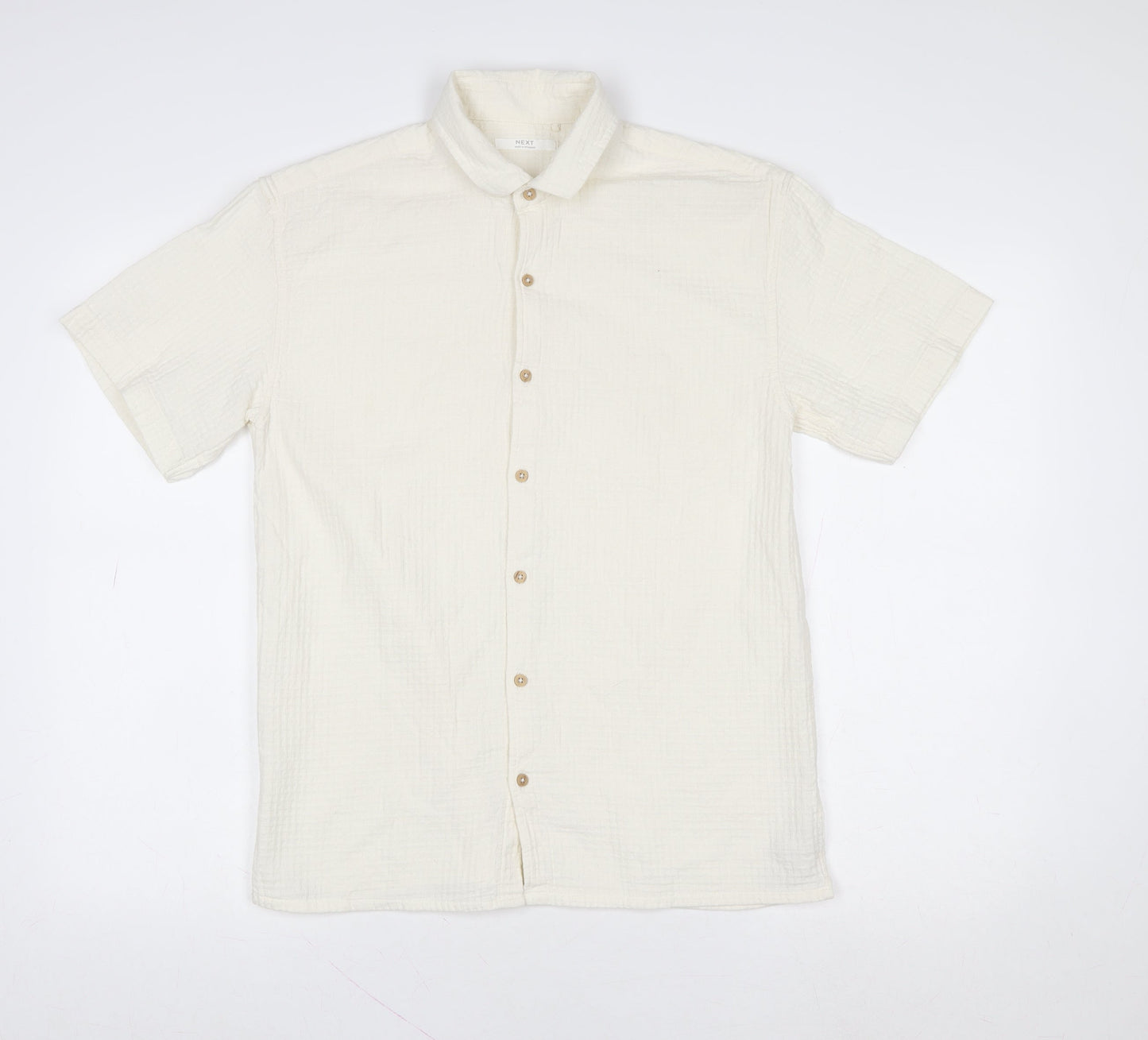 Next Boys Ivory Short Sleeve Button-Up Shirt 14 Years 100% Cotton