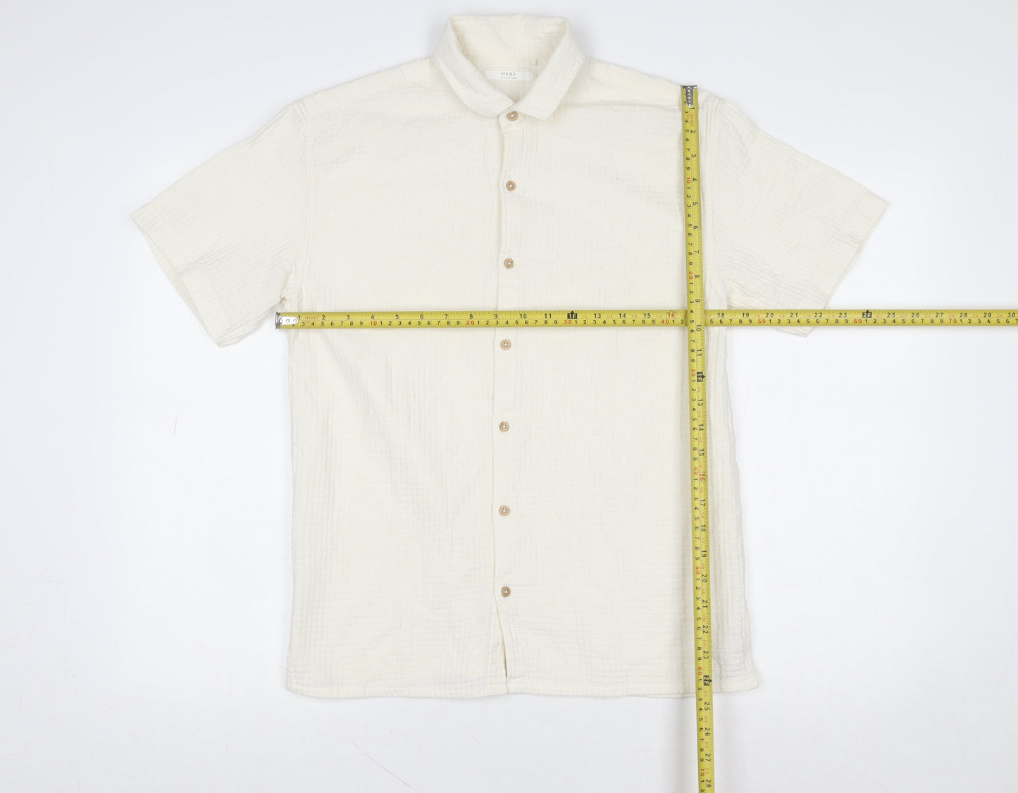 Next Boys Ivory Short Sleeve Button-Up Shirt 14 Years 100% Cotton