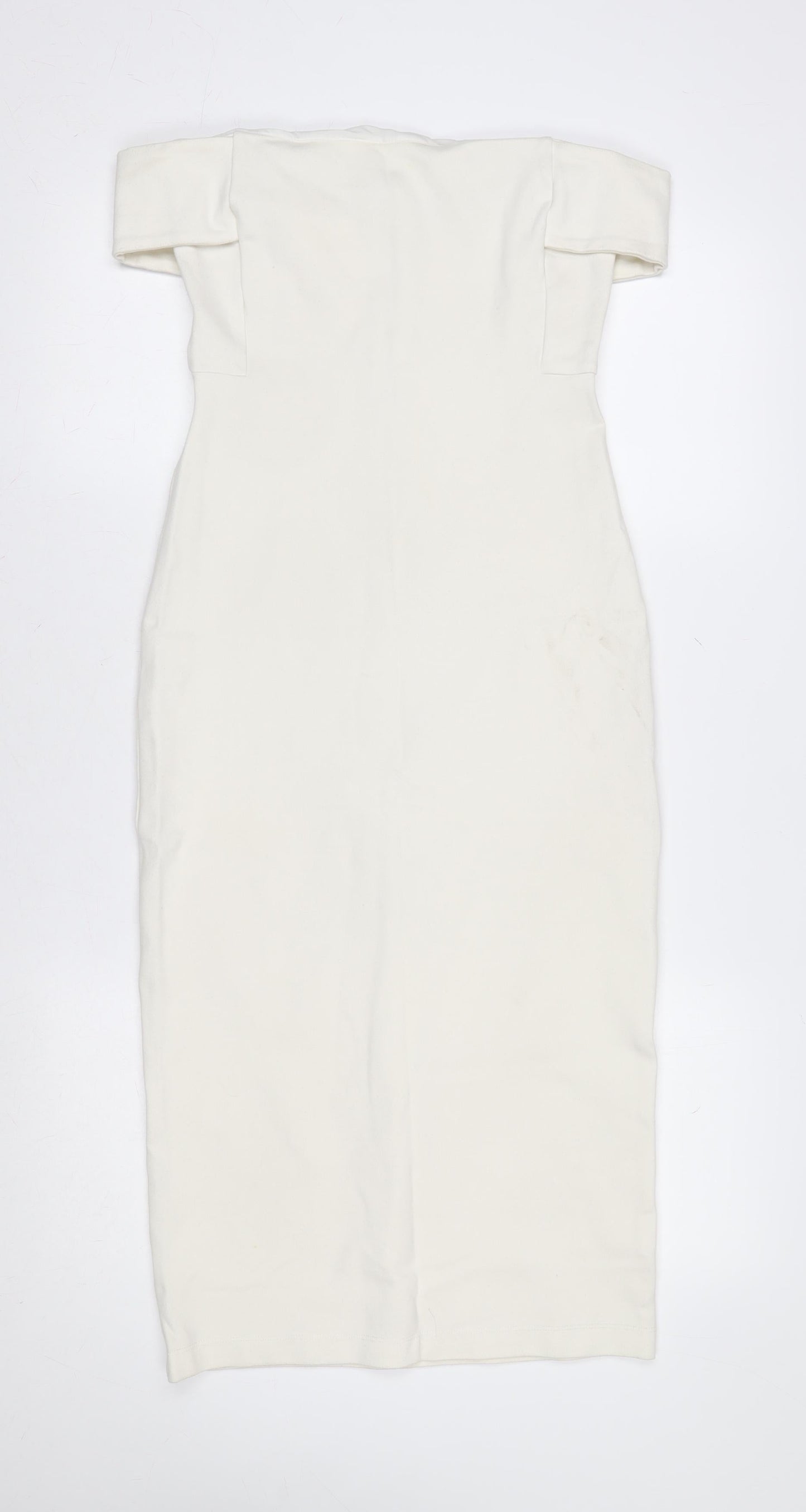 Zara Women Ivory Off Shoulder Bodycon Midi Dress Size 12