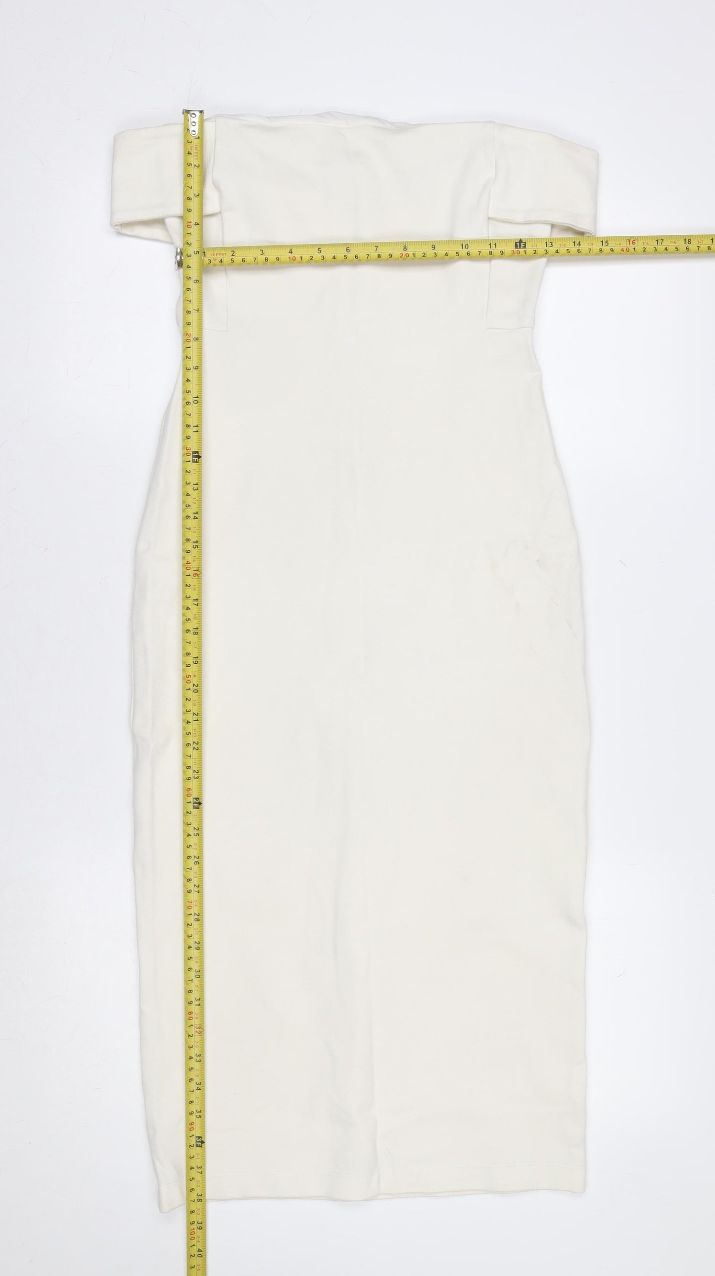 Zara Women Ivory Off Shoulder Bodycon Midi Dress Size 12