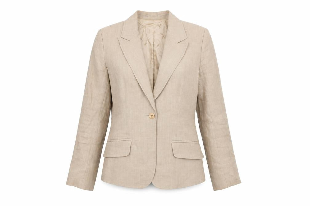 Jigsaw Women Beige Linen Single-Breasted Blazer UK 10