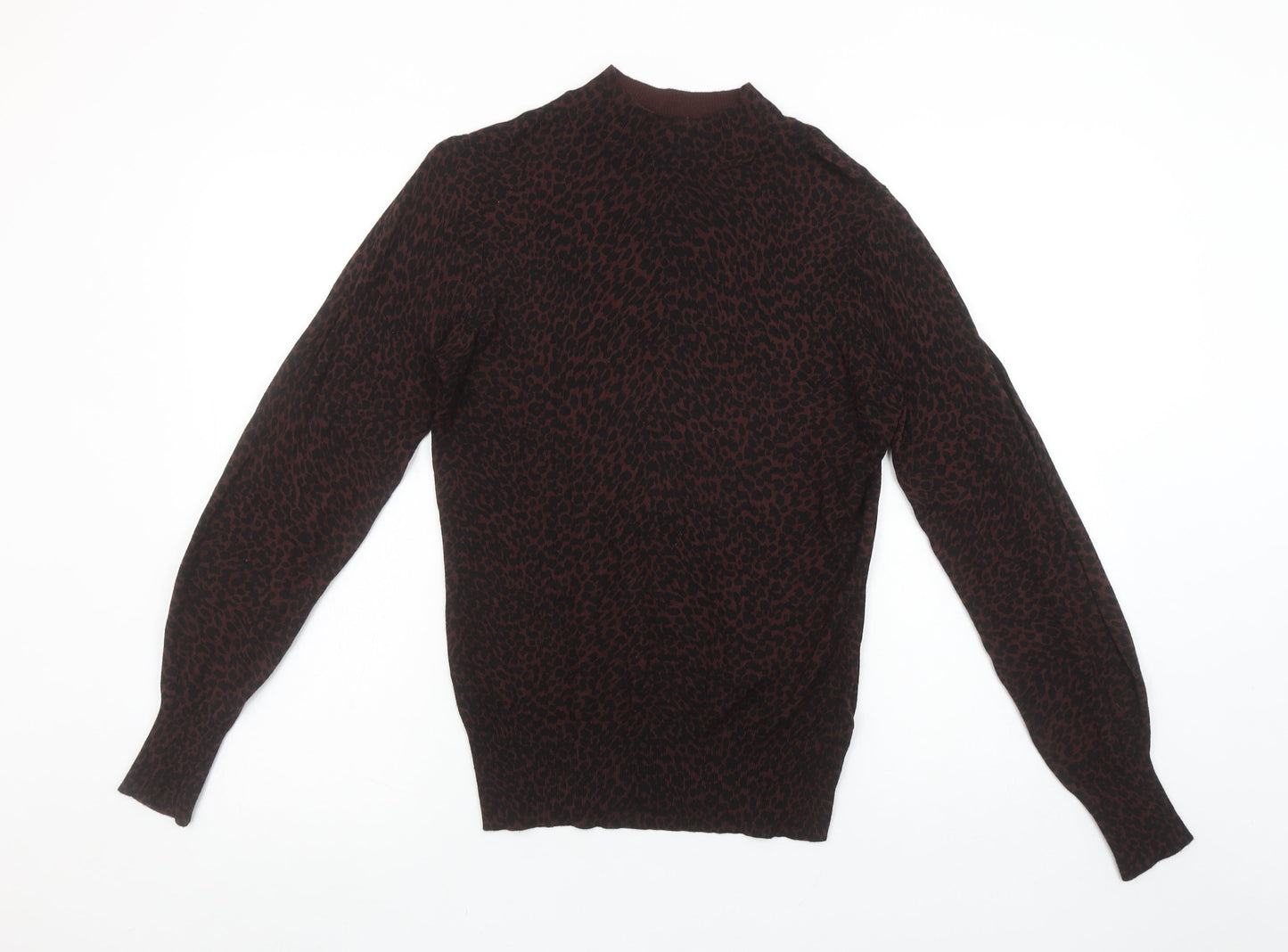 Oasis Women’s Brown Leopard Mock Neck Long Sleeve Pullover Jumper Size S