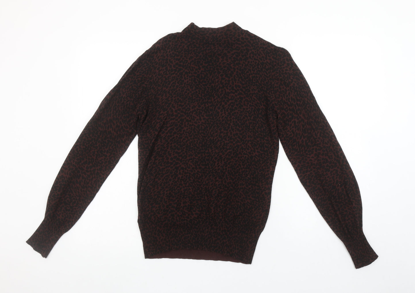 Oasis Women’s Brown Leopard Mock Neck Long Sleeve Pullover Jumper Size S