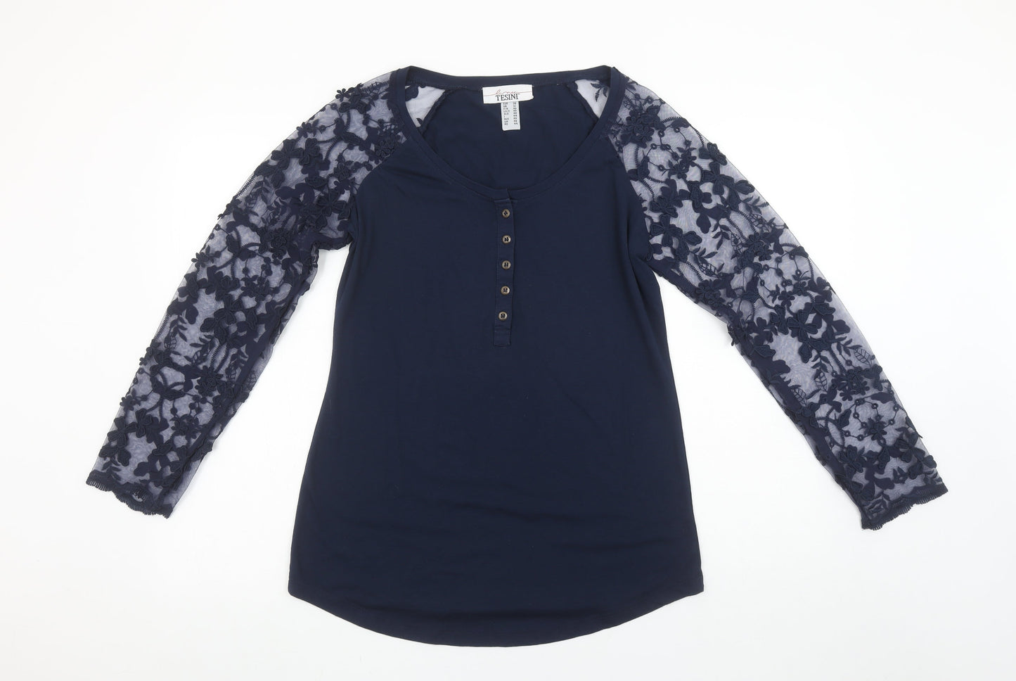 Linea Tesini Women's Blue Lace Sleeve Button-Up Tunic Top Size 12