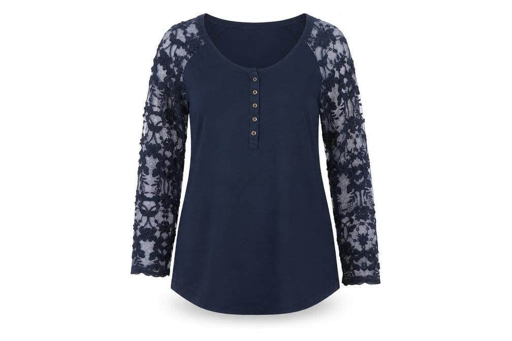 Linea Tesini Women's Blue Lace Sleeve Button-Up Tunic Top Size 12