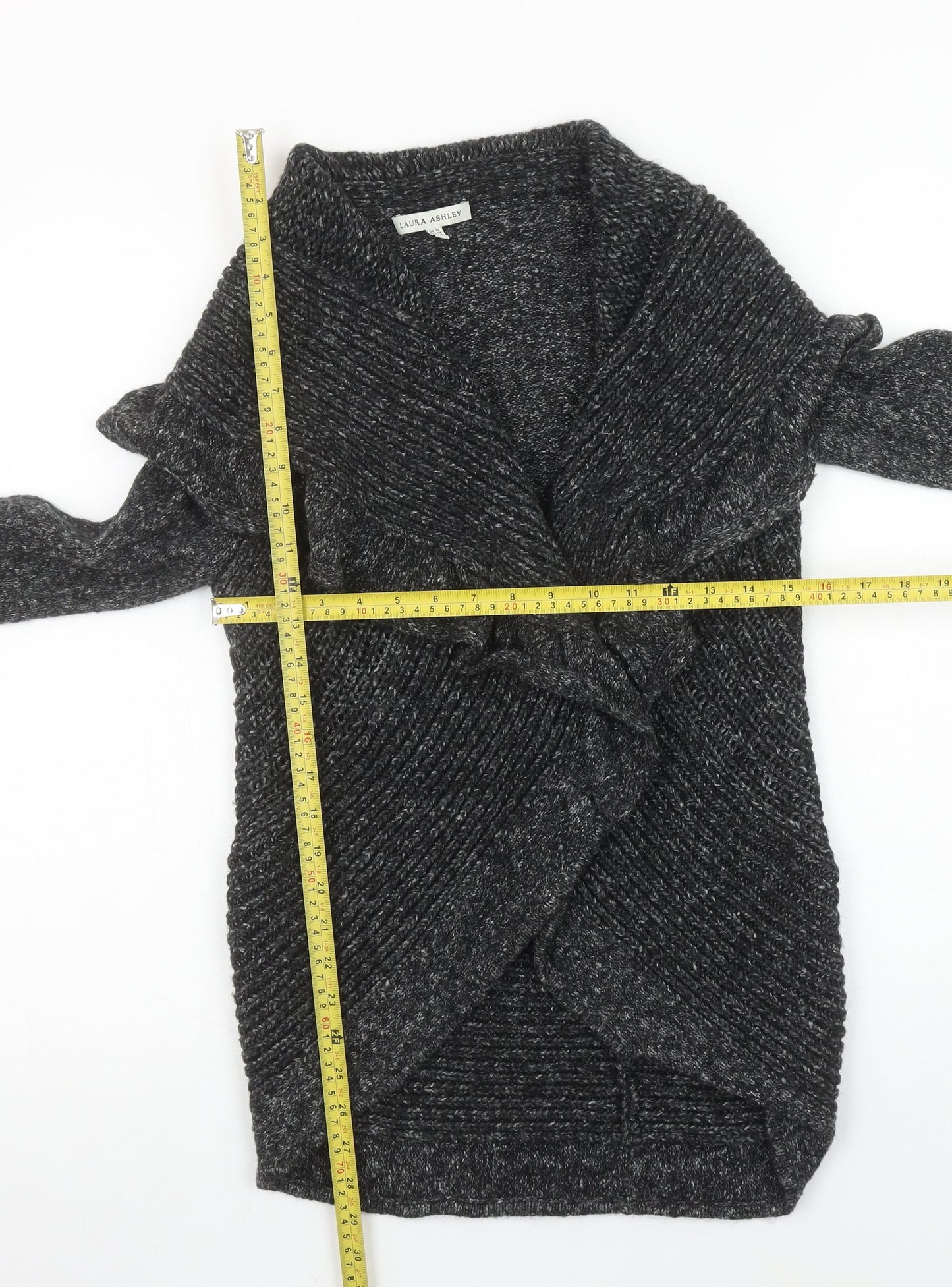 Laura Ashley Women's Grey Ruffle Open Knit Cardigan UK 10
