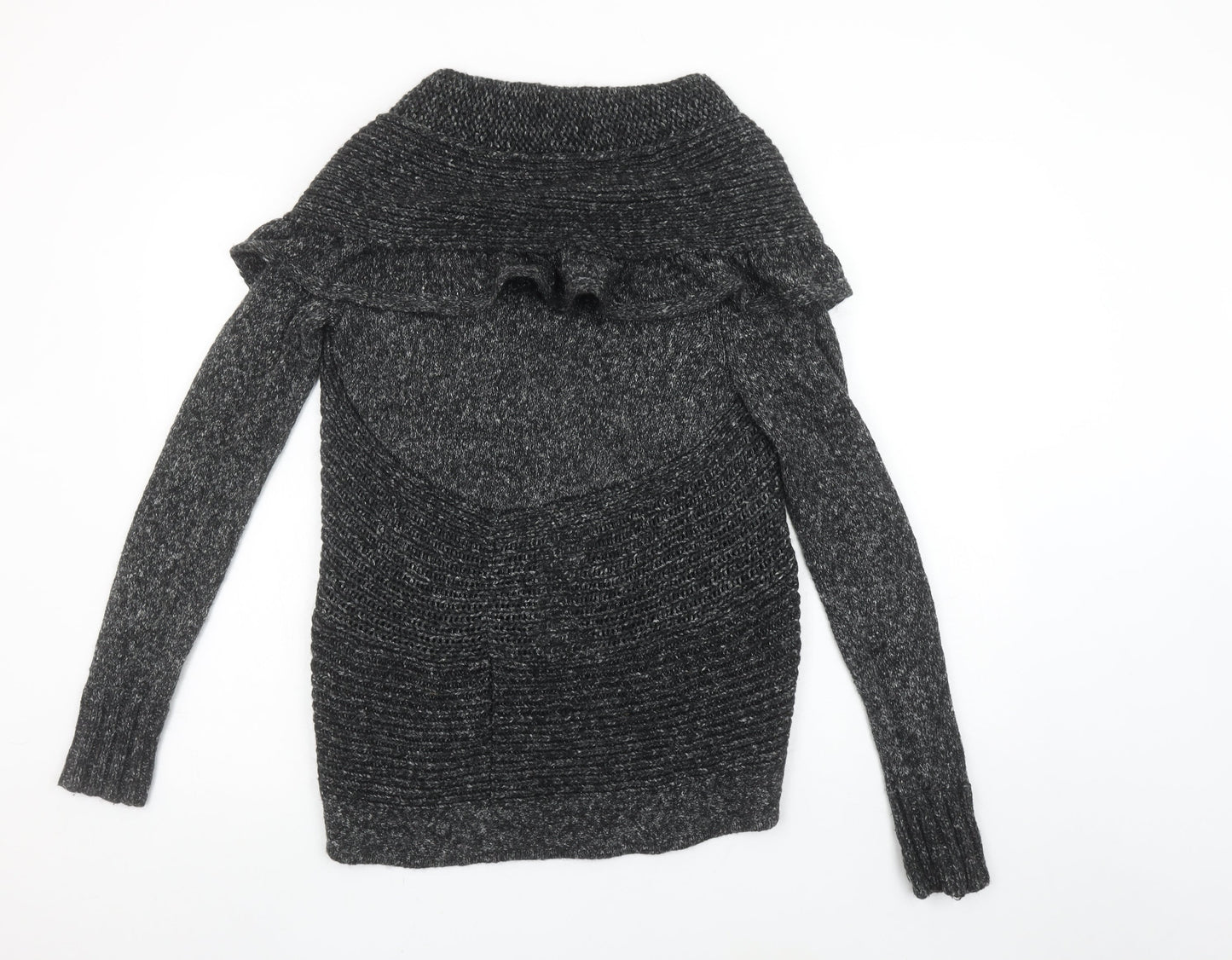 Laura Ashley Women's Grey Ruffle Open Knit Cardigan UK 10