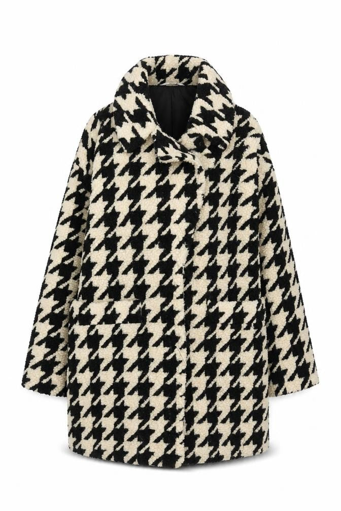 Red Herring Womens Black Houndstooth Coat Size 10 Lined Overcoat