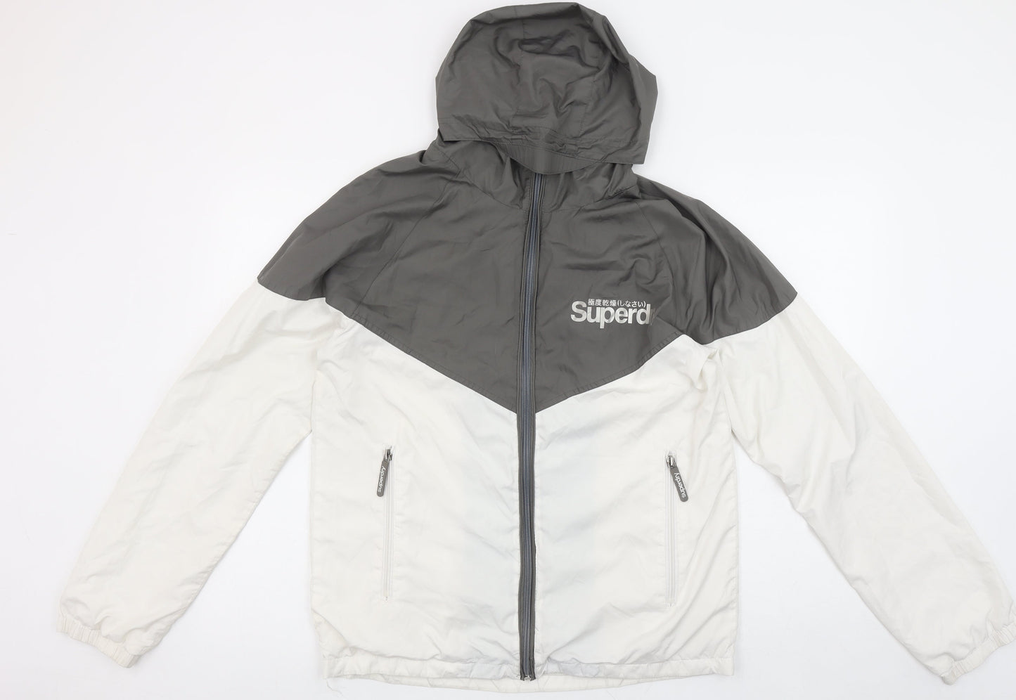 Superdry Sport Men's White Grey M Windbreaker Hooded Jacket