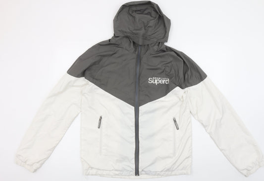 Superdry Sport Men's White Grey M Windbreaker Hooded Jacket