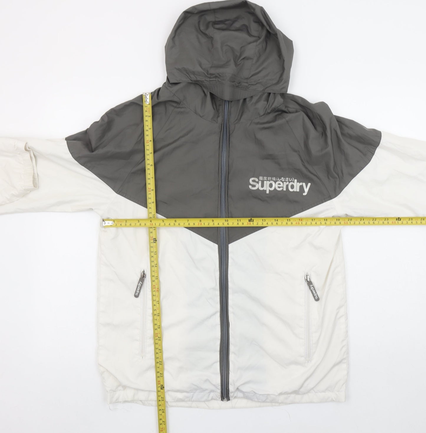 Superdry Sport Men's White Grey M Windbreaker Hooded Jacket