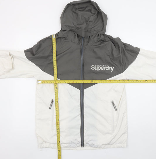 Superdry Sport Men's White Grey M Windbreaker Hooded Jacket