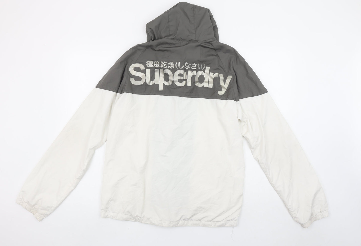 Superdry Sport Men's White Grey M Windbreaker Hooded Jacket